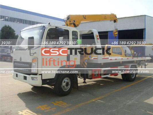 Sinotruk 4 Ton Tilt Tray Self Loader Tow Truck with Crane Side