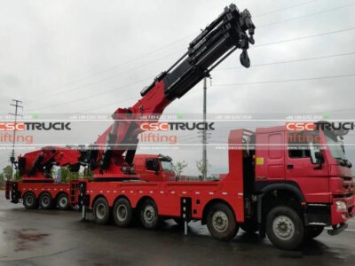 HOWO 260 Ton Truck Mounted Super Knuckle Boom Crane Red Left